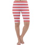 Horizontal Stripes - White and Pastel Red Cropped Leggings