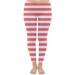 Horizontal Stripes - White and Pastel Red Winter Leggings