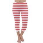 Horizontal Stripes - White and Pastel Red Capri Winter Leggings