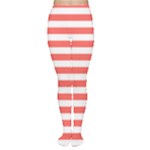 Horizontal Stripes - White and Pastel Red Women s Tights