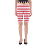 Horizontal Stripes - White and Pastel Red Yoga Cropped Leggings