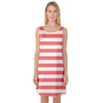 Horizontal Stripes - White and Pastel Red Sleeveless Satin Nightdress