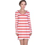 Horizontal Stripes - White and Pastel Red Long Sleeve Nightdress
