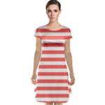 Horizontal Stripes - White and Pastel Red Cap Sleeve Nightdress