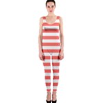 Horizontal Stripes - White and Pastel Red OnePiece Catsuit
