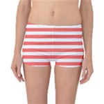 Horizontal Stripes - White and Pastel Red Boyleg Bikini Bottoms
