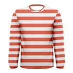 Horizontal Stripes - White and Tomato Red Men s Long Sleeve T-shirt