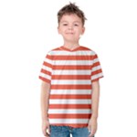 Horizontal Stripes - White and Tomato Red Kid s Cotton Tee