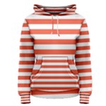 Horizontal Stripes - White and Tomato Red Women s Pullover Hoodie