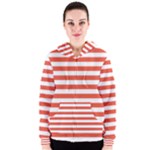 Horizontal Stripes - White and Tomato Red Women s Zipper Hoodie