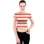 Horizontal Stripes - White and Tomato Red Crew Neck Crop Top