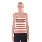 Horizontal Stripes - White and Tomato Red Spaghetti Strap Top