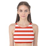 Horizontal Stripes - White and Tomato Red Tank Bikini Top