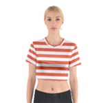 Horizontal Stripes - White and Tomato Red Cotton Crop Top