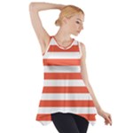 Horizontal Stripes - White and Tomato Red Side Drop Tank Tunic