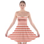 Horizontal Stripes - White and Tomato Red Strapless Bra Top Dress