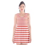 Horizontal Stripes - White and Tomato Red Scoop Neck Skater Dress