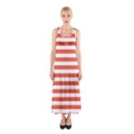 Horizontal Stripes - White and Tomato Red Full Print Maxi Dress