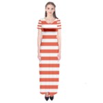 Horizontal Stripes - White and Tomato Red Short Sleeve Maxi Dress