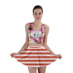 Horizontal Stripes - White and Tomato Red Mini Skirt