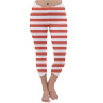 Horizontal Stripes - White and Tomato Red Capri Winter Leggings