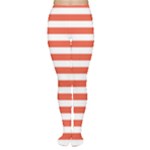 Horizontal Stripes - White and Tomato Red Women s Tights