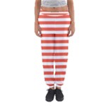 Horizontal Stripes - White and Tomato Red Women s Jogger Sweatpants