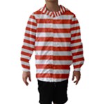 Horizontal Stripes - White and Tomato Red Hooded Wind Breaker (Kids)