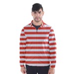 Horizontal Stripes - White and Tomato Red Wind Breaker (Men)