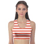 Horizontal Stripes - White and Tomato Red Women s Sports Bra