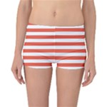 Horizontal Stripes - White and Tomato Red Reversible Boyleg Bikini Bottoms