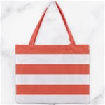 Horizontal Stripes - White and Tomato Red Mini Tote Bag