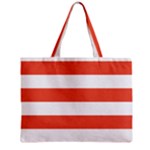 Horizontal Stripes - White and Tomato Red Zipper Mini Tote Bag