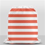 Horizontal Stripes - White and Tomato Red Drawstring Bag (Small)