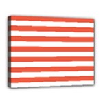 Horizontal Stripes - White and Tomato Red Canvas 14  x 11  (Stretched)
