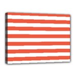 Horizontal Stripes - White and Tomato Red Canvas 16  x 12  (Stretched)