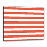 Horizontal Stripes - White and Tomato Red Canvas 20  x 16  (Stretched)