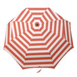 Horizontal Stripes - White and Tomato Red Folding Umbrella