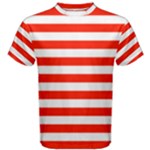 Horizontal Stripes - White and Ferrari Red Men s Cotton Tee