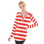 Horizontal Stripes - White and Ferrari Red Women s Tie Up Tee