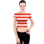 Horizontal Stripes - White and Ferrari Red Crew Neck Crop Top