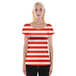 Horizontal Stripes - White and Ferrari Red Women s Cap Sleeve Top