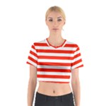 Horizontal Stripes - White and Ferrari Red Cotton Crop Top