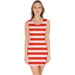 Horizontal Stripes - White and Ferrari Red Bodycon Dress