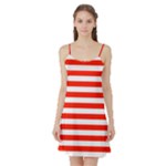 Horizontal Stripes - White and Ferrari Red Satin Night Slip