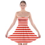 Horizontal Stripes - White and Ferrari Red Strapless Bra Top Dress