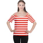 Horizontal Stripes - White and Ferrari Red Women s Cutout Shoulder Tee