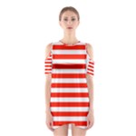Horizontal Stripes - White and Ferrari Red Women s Cutout Shoulder Dress