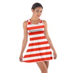 Horizontal Stripes - White and Ferrari Red Cotton Racerback Dress