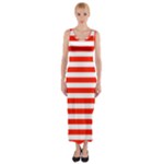 Horizontal Stripes - White and Ferrari Red Fitted Maxi Dress